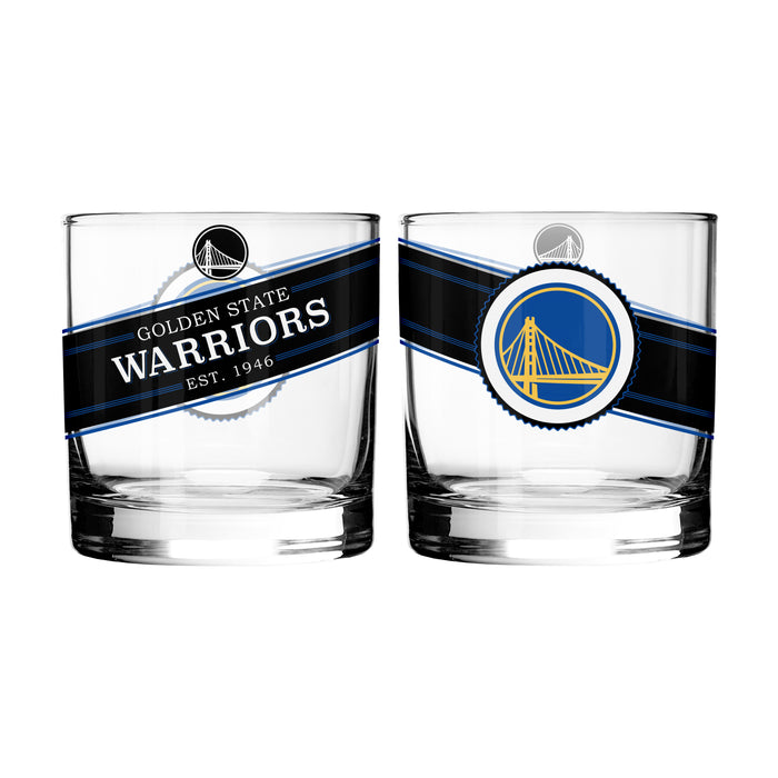 NBA Golden States Warriors 10 Oz 2 Pack Rock Glass Black Label