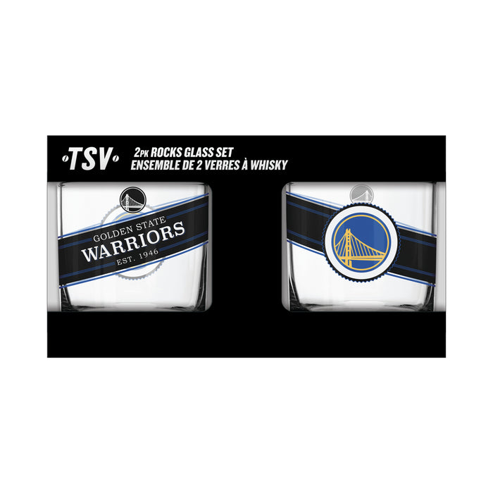 NBA Golden States Warriors 10 Oz 2 Pack Rock Glass Black Label