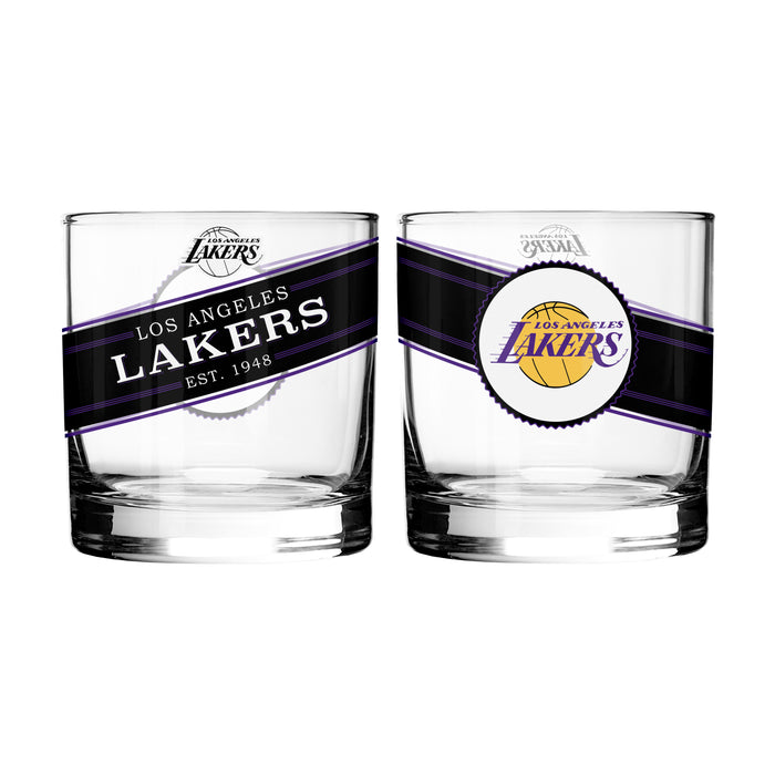 NBA Los Angeles Lakers 10 Oz 2 Pack Rock Glass Black Label