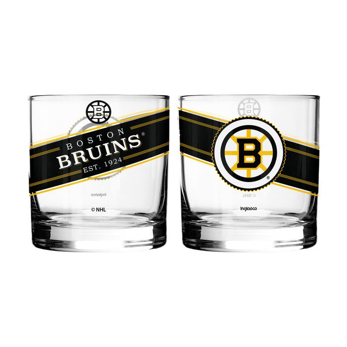 NHL Boston Bruins 10 Oz 2 Rock Glass Collection Pack Black Label