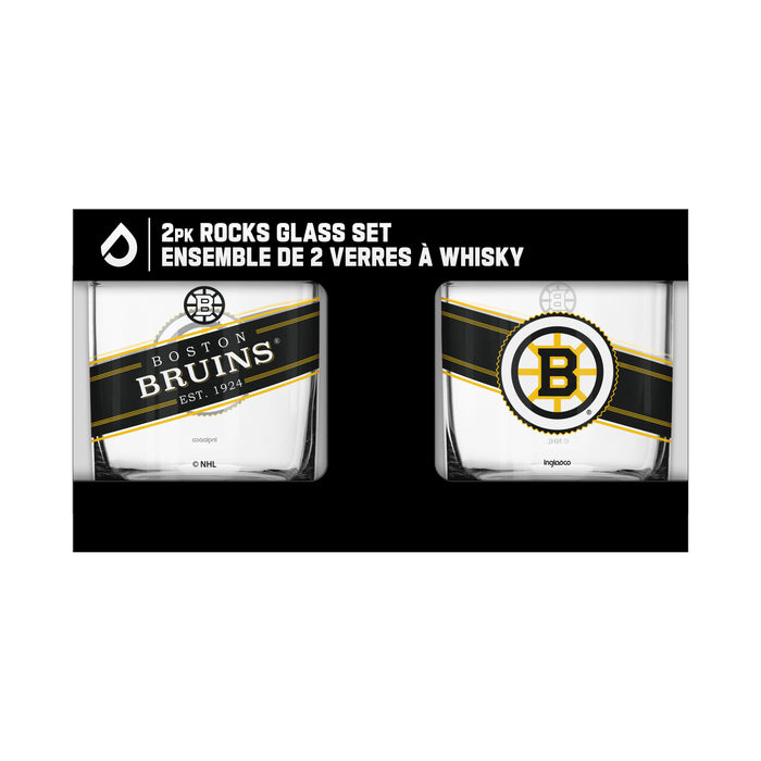 NHL Boston Bruins 10 Oz 2 Rock Glass Collection Pack Black Label