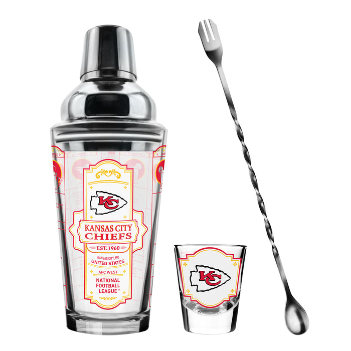 NFL Kansas City Chiefs Bartender Mixing Glass & Shot Glass Shaker Set