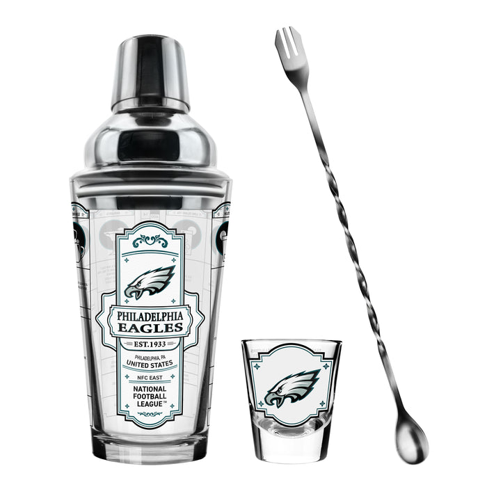 NFL Philadelphia Eagles Bartender Mixing Glass & Shot Glass Shaker Set