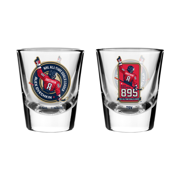 NHLPA Alex Ovechkin Washington Capitals 895 All-Time Goals Leader 2oz Shot Glass 2-Pack