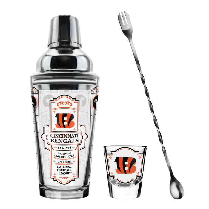 NFL Cincinnati Bengals Bartender Mixing Glass & Shot Glass Shaker Set