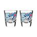 MLB Toronto Blue Jays 50th Season pair of clear shot glasses with full color 50 anniversary crest