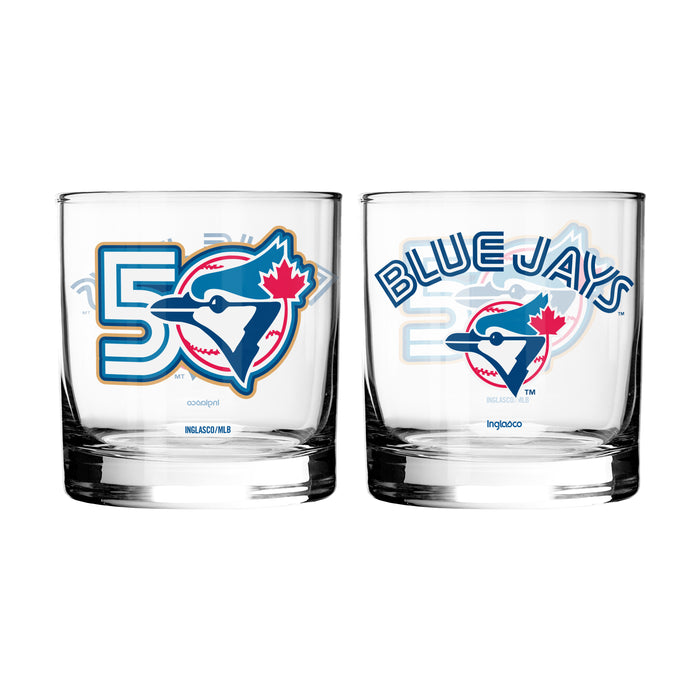 MLB 2 Pk Rocks Glass Set Color Logo Toronto Blue Jays 50Th Season