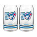 MLB Toronto Blue Jays 50th Season pair of clear can-shaped glasses with anniversary crest and stripe band