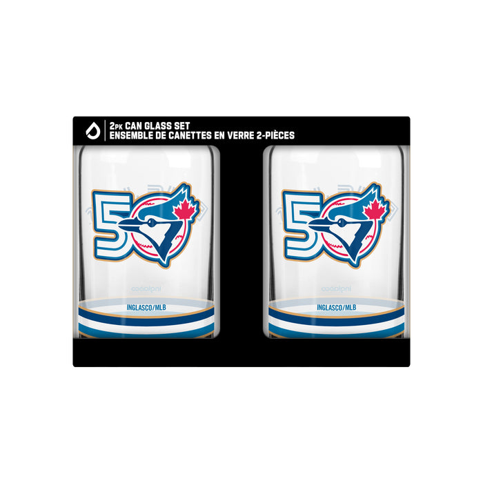 MLB Toronto Blue Jays 50th Season two-pack can glass set in bilingual black retail packaging