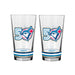MLB Toronto Blue Jays 50th Season pair of clear pint mixing glasses with 50 anniversary crest and stripes