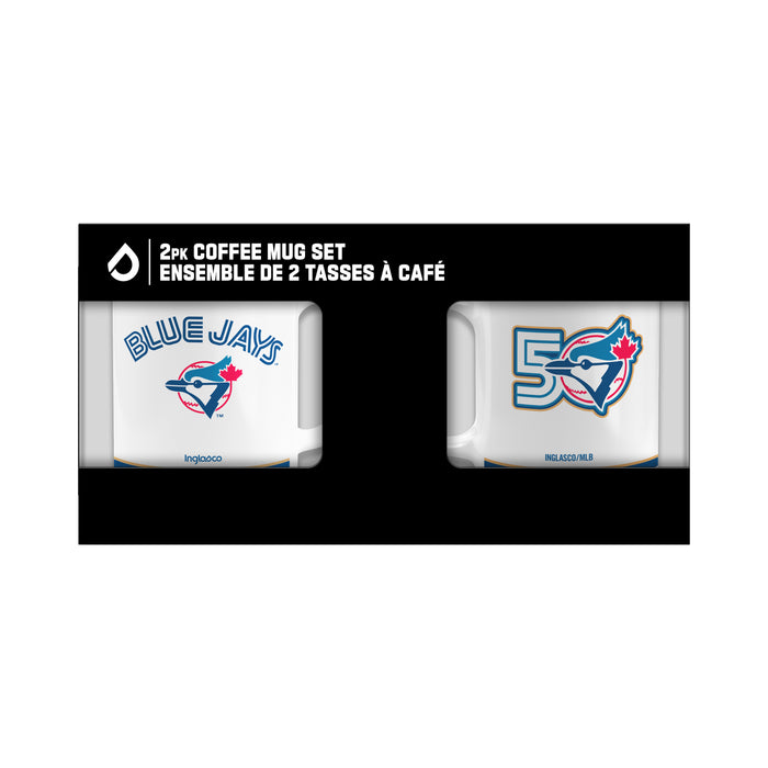 MLB Toronto Blue Jays 50th Season two-pack coffee mug set in bilingual black retail packaging