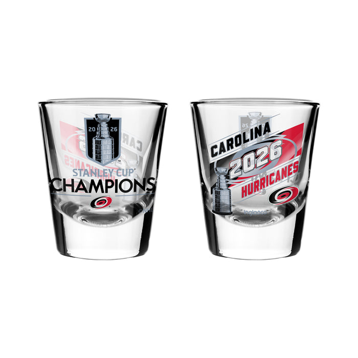 NHL Stanley Cup Champs 2026 2 Pk Shot Glass Set Carolina Hurricanes