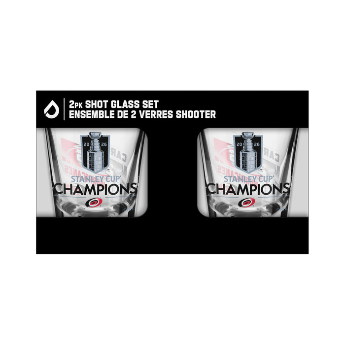 NHL Stanley Cup Champs 2026 2 Pk Shot Glass Set Carolina Hurricanes