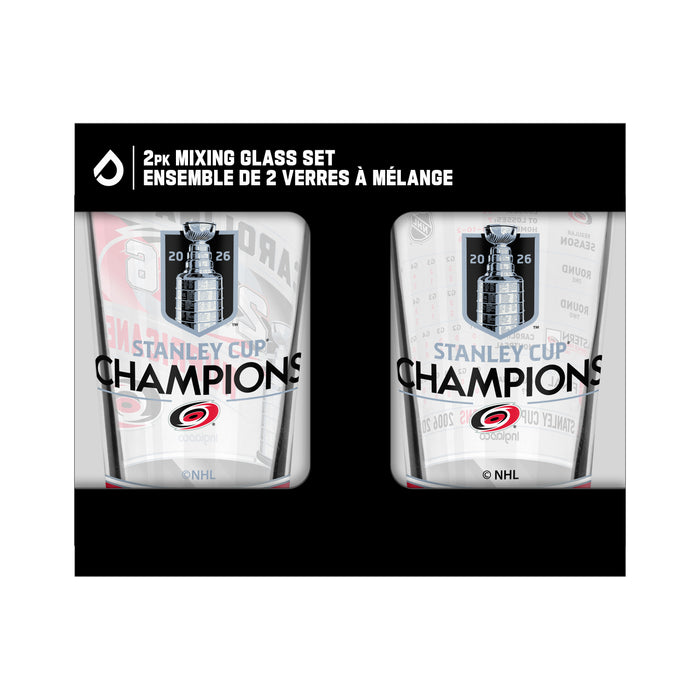 Lot de 2 verres à cocktail « Champions de la Coupe Stanley 2026 » (imprimé sur tout le pourtour et statistiques) Carolina Hurricanes