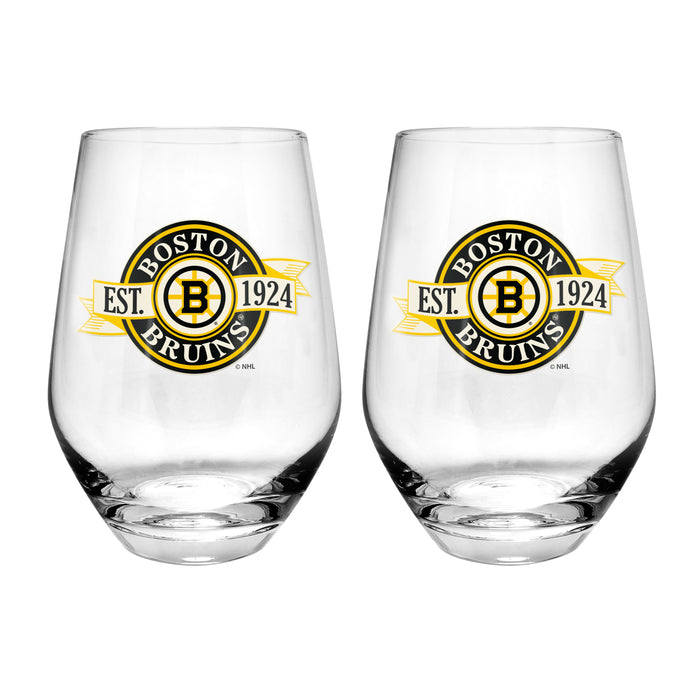 NHL Boston Bruins 19 Oz 2 Wine Glass Stemless Collection Pack Banner Design