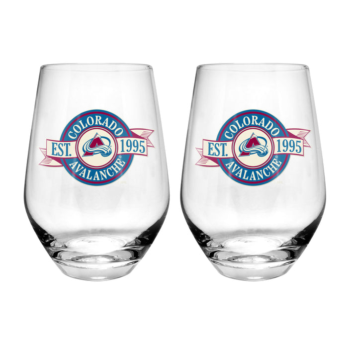 NHL Colorado Avalanche 19 Oz 2 Wine Glass Stemless Collection Pack Banner Design