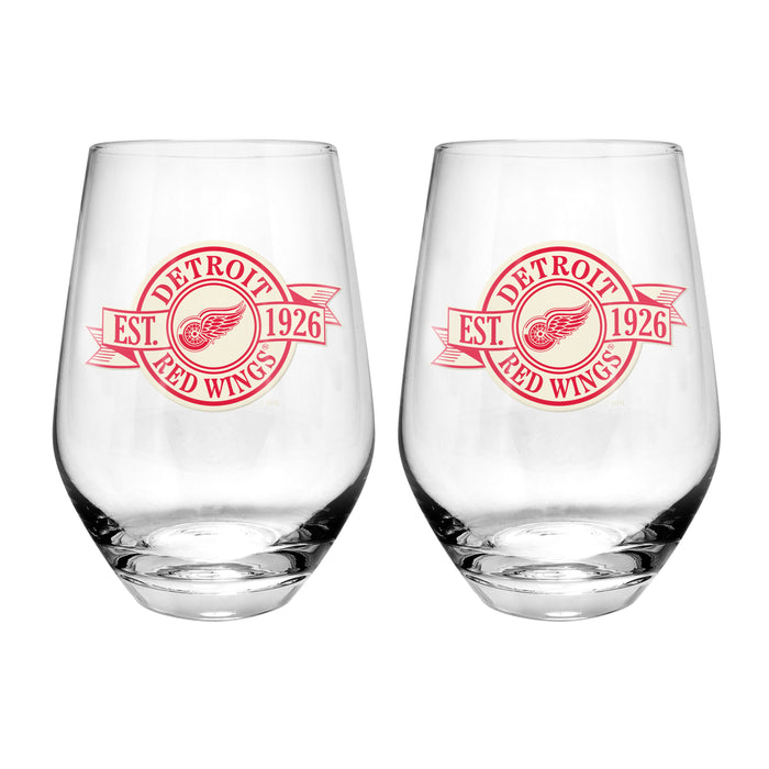 NHL Detroit red Wings 19 Oz 2 Wine Glass Stemless Collection Pack Banner Design