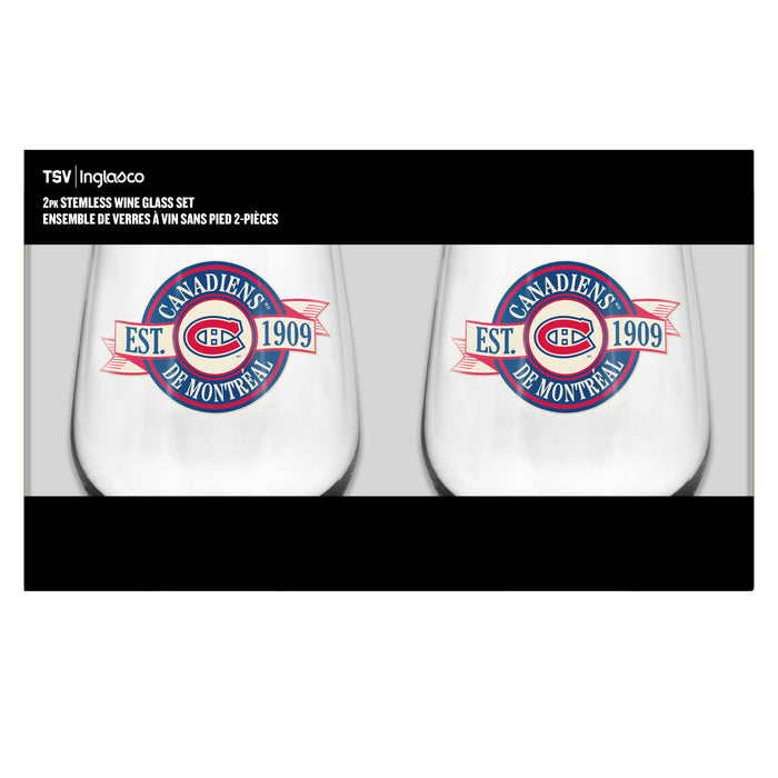 NHL Montreal Canadiens 19 Oz 2 Wine Glass Stemless Collection Pack Banner Design