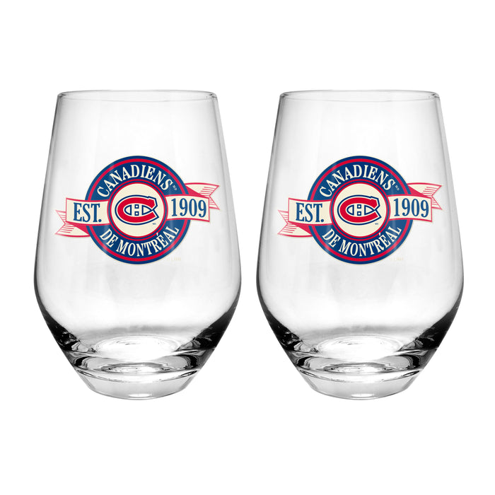 NHL Montreal Canadiens 19 Oz 2 Wine Glass Stemless Collection Pack Banner Design
