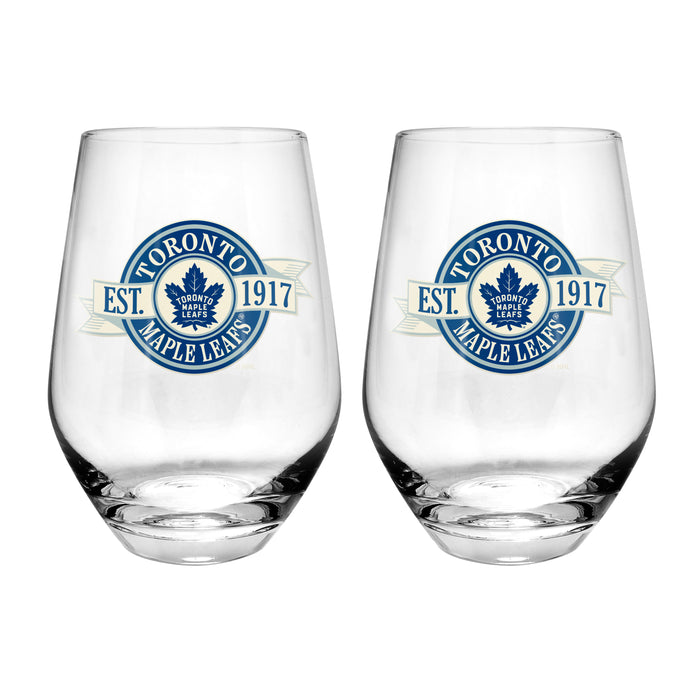NHL Toronto Maple Leafs 19 Oz 2 Wine Glass Stemless Collection Pack Banner Design
