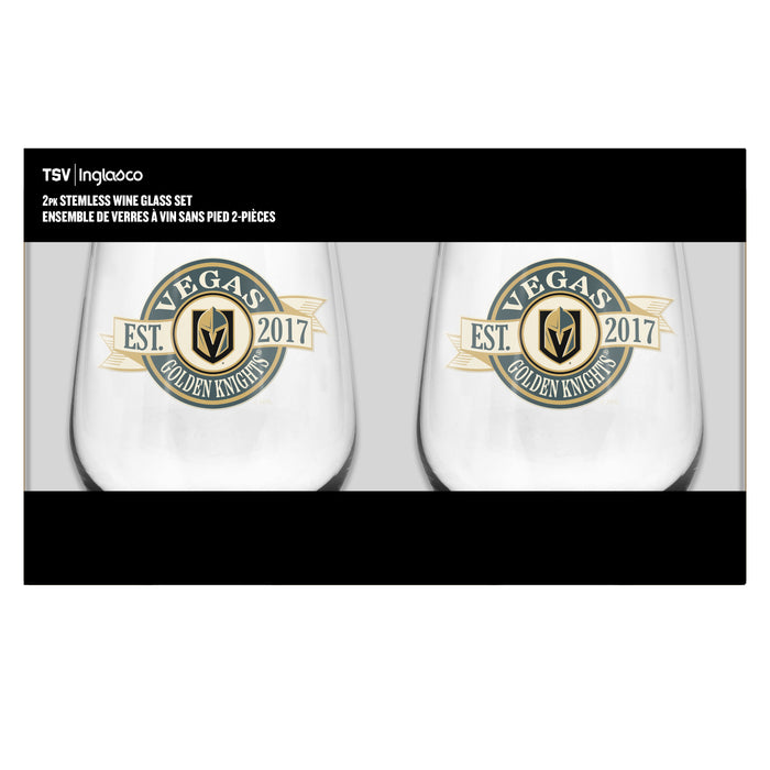 NHL Vegas Golden Knightss 19 Oz 2 Wine Glass Stemless Collection Pack Banner Design