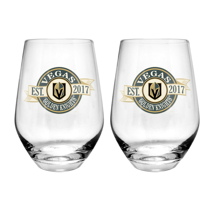 NHL Vegas Golden Knightss 19 Oz 2 Wine Glass Stemless Collection Pack Banner Design