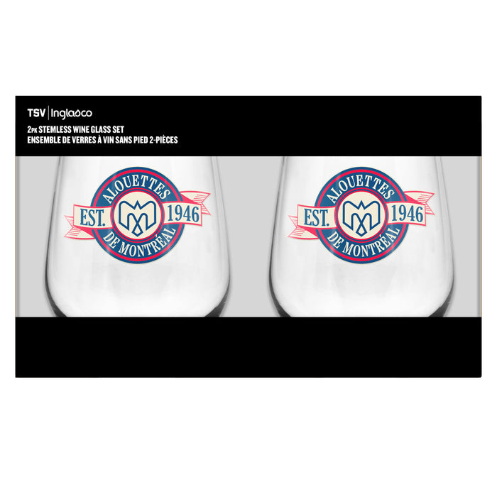 CFL Montreal Alouettes 19 Oz 2 Wine Glass Stemless Collection Pack Banner Design