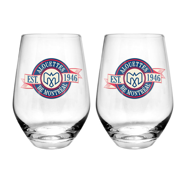 CFL Montreal Alouettes 19 Oz 2 Wine Glass Stemless Collection Pack Banner Design