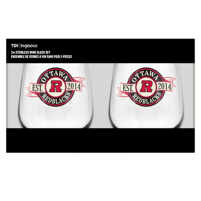 CFL Ottawa Redblacks 19 Oz 2 Wine Glass Stemless Collection Pack Banner Design