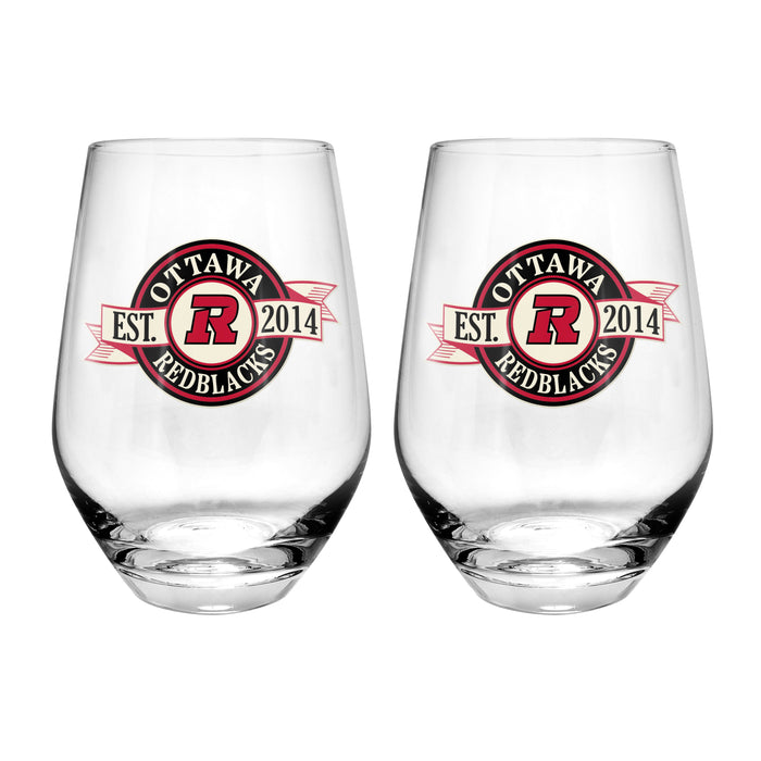 CFL Ottawa Redblacks 19 Oz 2 Wine Glass Stemless Collection Pack Banner Design