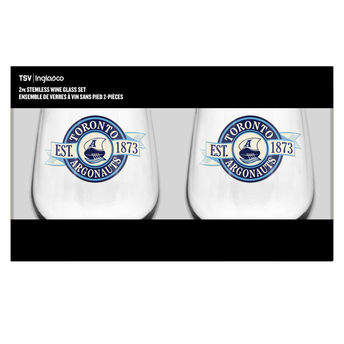 CFL Toronto Argonauts 19 Oz 2 Wine Glass Stemless Collection Pack Banner Design