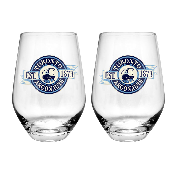 CFL Toronto Argonauts 19 Oz 2 Wine Glass Stemless Collection Pack Banner Design