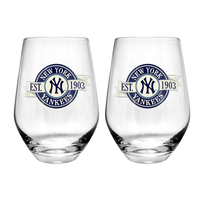 MLB New York Yankees 19 Oz 2 Wine Glass Stemless Collection Pack Banner Design