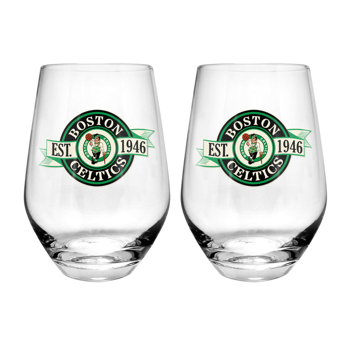 NBA Boston Celtics 19 Oz 2 Wine Glass Stemless Collection Pack Banner Design
