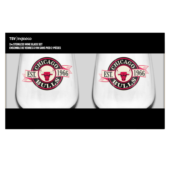 NBA Chicago Bulls 19 Oz 2 Wine Glass Stemless Collection Pack Banner Design