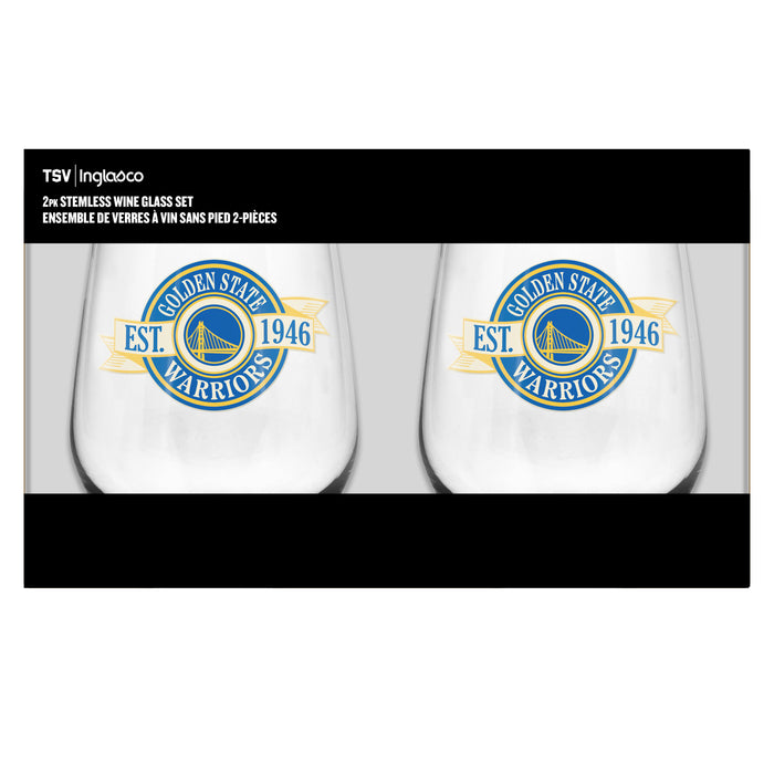 NBA Golden States Warriors 19 Oz 2 Wine Glass Stemless Collection Pack Banner Design