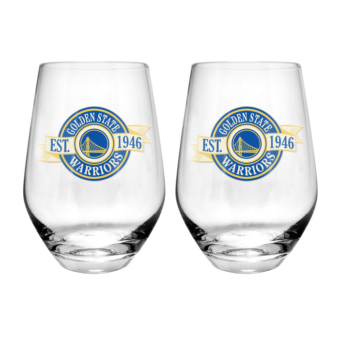 NBA Golden States Warriors 19 Oz 2 Wine Glass Stemless Collection Pack Banner Design