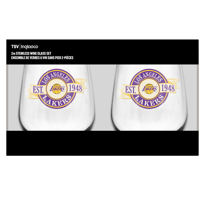 NBA Los Angeles Lakers 19 Oz 2 Wine Glass Stemless Collection Pack Banner Design