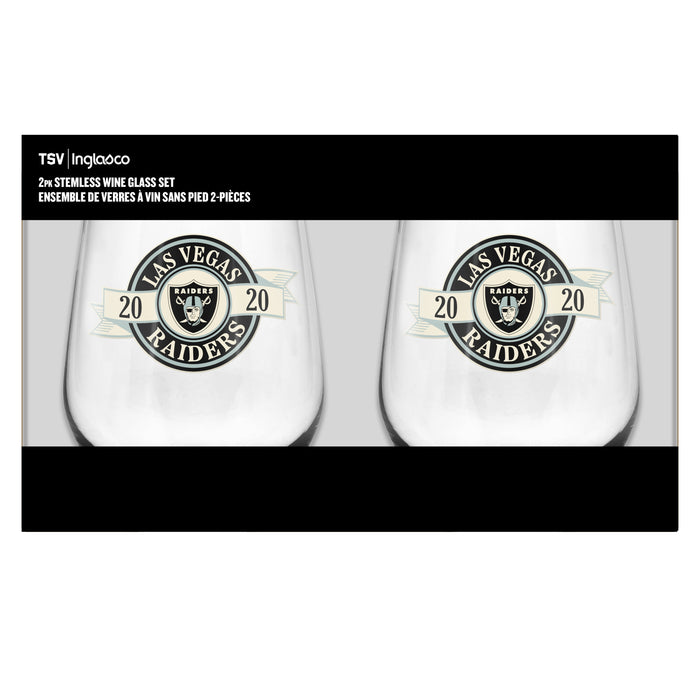 NBA La Vegas Raiders 19 Oz 2 Wine Glass Stemless Collection Pack Banner Design