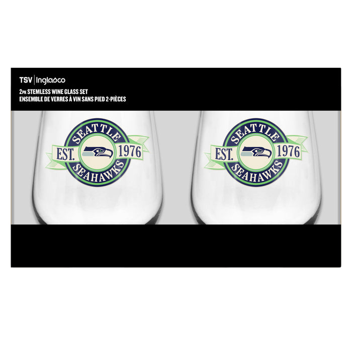 NFL Seattle Seahawks 19 Oz 2 Wine Glass Stemless Collection Pack Banner Design