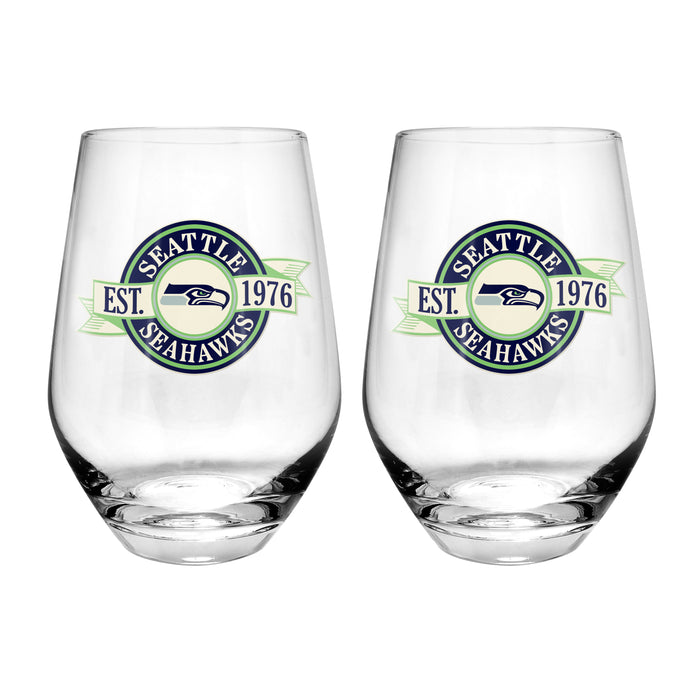 NFL Seattle Seahawks 19 Oz 2 Wine Glass Stemless Collection Pack Banner Design