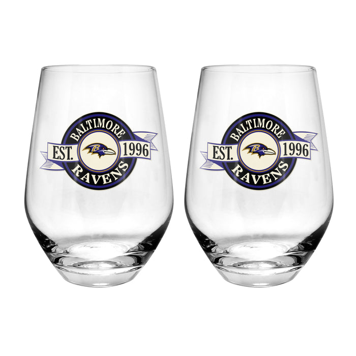 NFL Baltimore Ravens 19 Oz 2 Wine Glass Stemless Collection Pack Banner Design