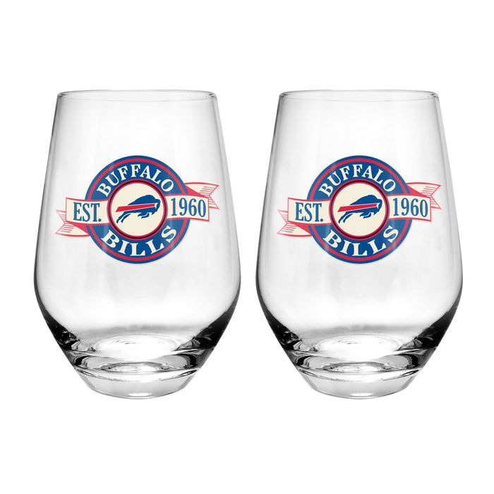 NFL Bullafo Bills 19 Oz 2 Wine Glass Stemless Collection Pack Banner Design