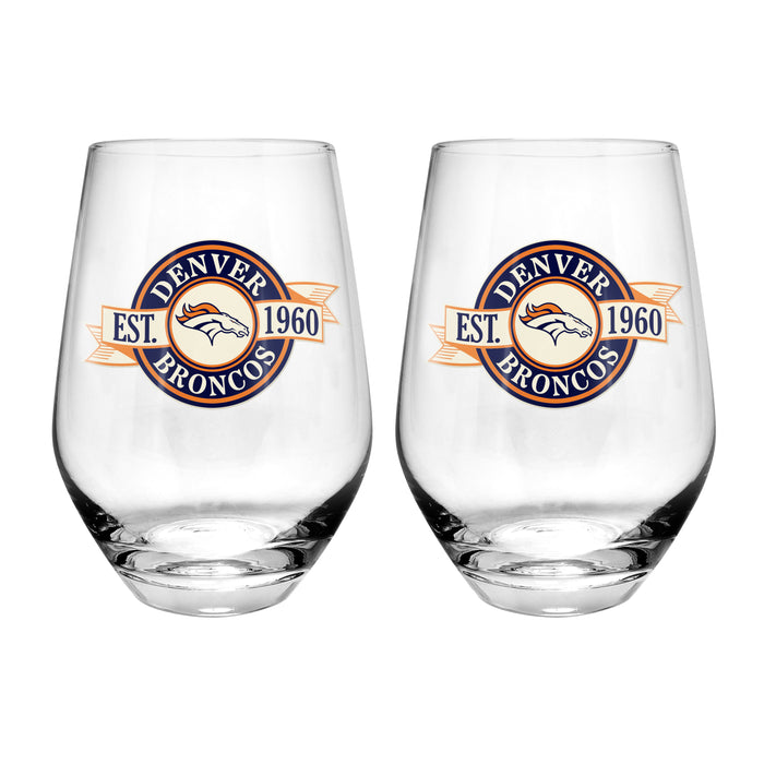 NFL Denver Broncos 19 Oz 2 Wine Glass Stemless Collection Pack Banner Design
