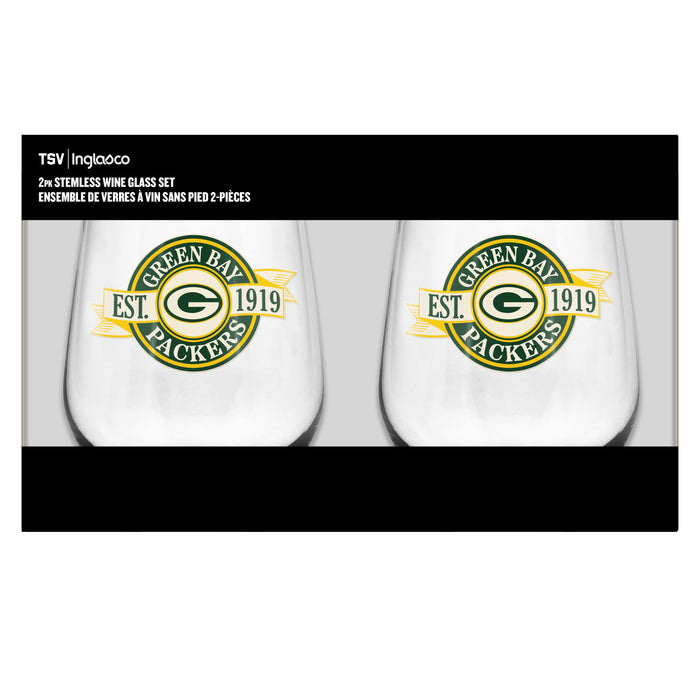 NFL Green Bay Packers 19 Oz 2 Wine Glass Stemless Collection Pack Banner Design