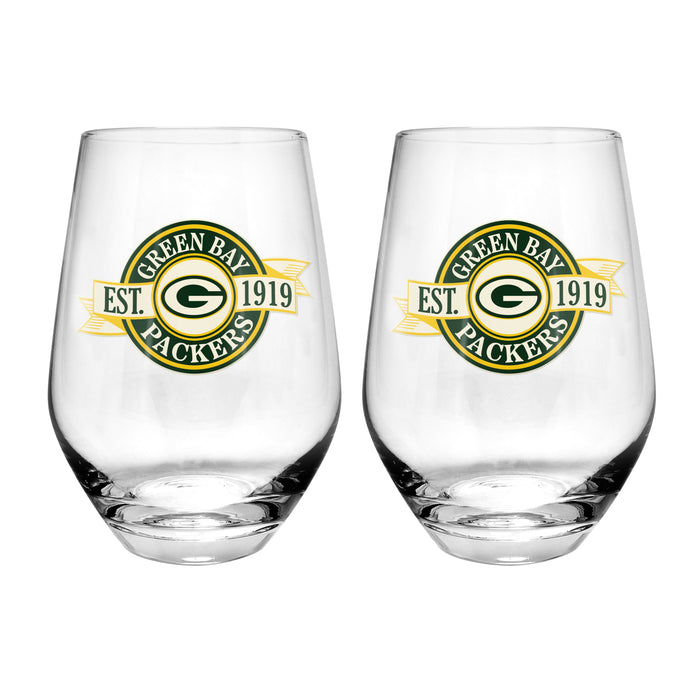 NFL Green Bay Packers 19 Oz 2 Wine Glass Stemless Collection Pack Banner Design
