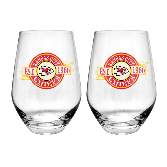 NFL Kansas City Chiefs 19 Oz 2 Wine Glass Stemless Collection Pack Banner Design