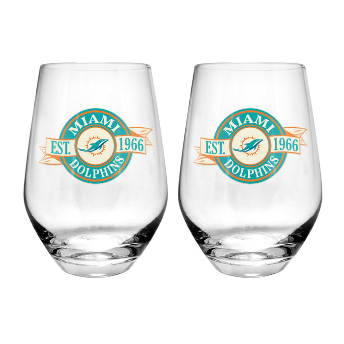 NFL Miami Dolphins 19 Oz 2 Wine Glass Stemless Collection Pack Banner Design