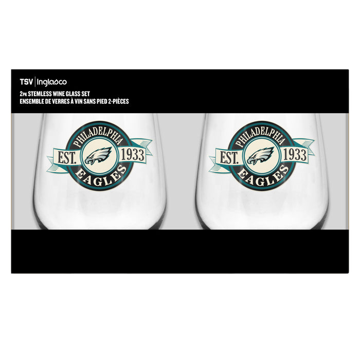 NFL Philadelphia Eagles 19 Oz 2 Wine Glass Stemless Collection Pack Banner Design