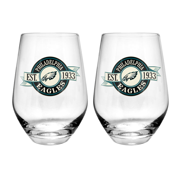 NFL Philadelphia Eagles 19 Oz 2 Wine Glass Stemless Collection Pack Banner Design